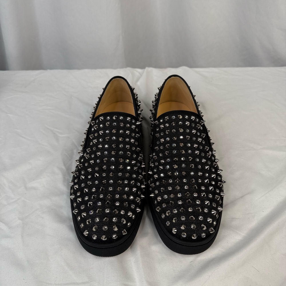 Christian Louboutin Black/Crystal Sv Version Roller 1c1s Flat Shoes - Picture 2 of 11